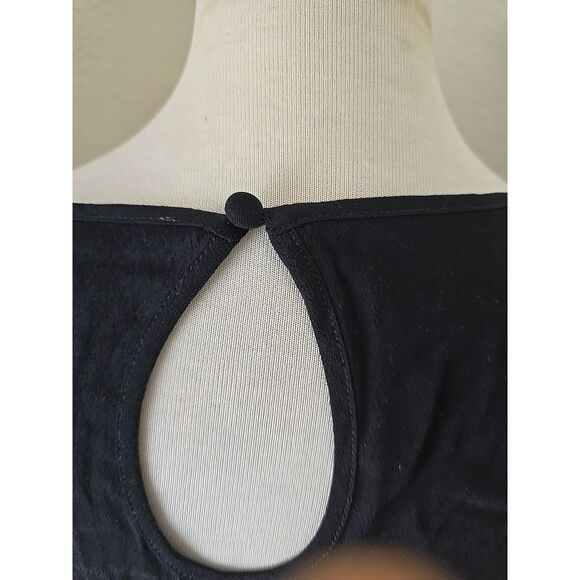 For LOVE & LEMONS Puff Sleeve Blouse Womens Xs Black Keyhole Top Viscose - Picture 4 of 8